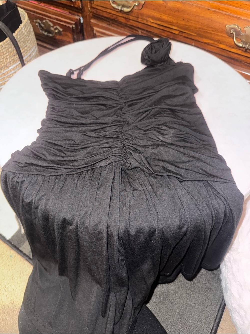 Black Ruched One-Shoulder Lightweight Dress